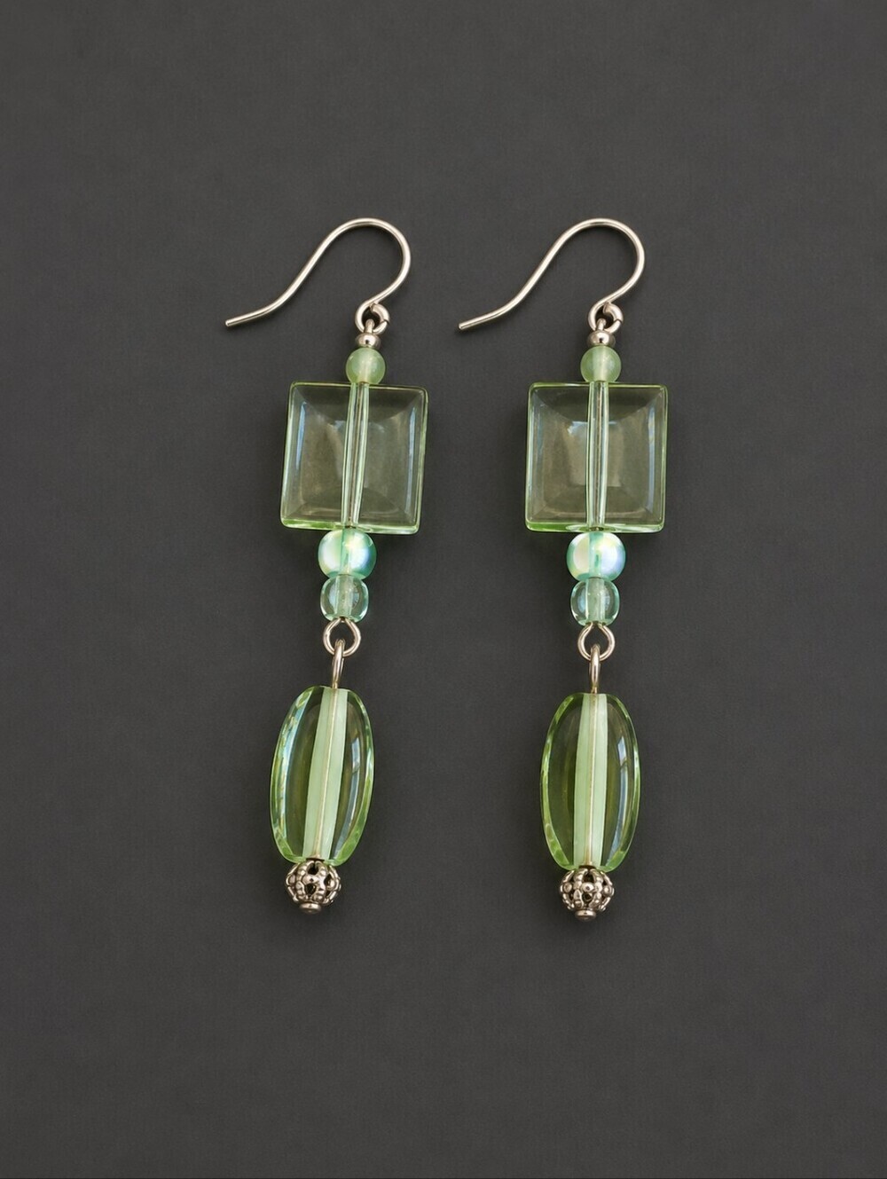 3/$30 HANDMADE Lime Green Beaded Dangle Hook Earrings